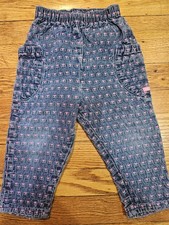 Vintage OshKosh B Gosh Girls 24M Heart Tulip Print Denim Pants Elastic Waist