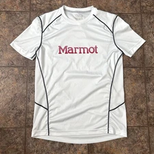 Marmot Mens Shirt Base Layer Athletic Performance Sz S White Short Sleeve Crew