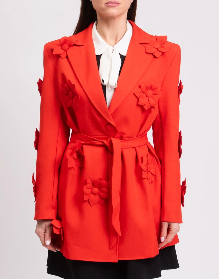 RRP€280 AMARANTE DO BRASIL Blazer Jacket Size M Red Flowers Belted - Image 3 of 4