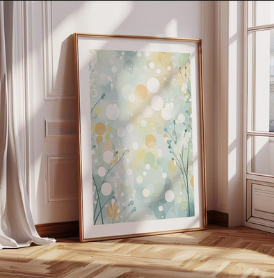 Soft Abstract Wall Art   Pastel Botanical Print with Bokeh Circles   Calming