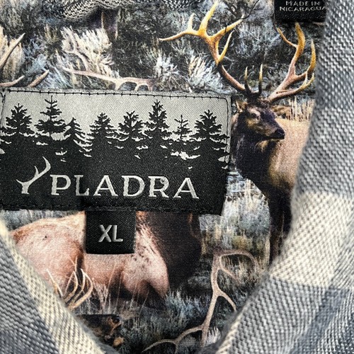 PLADRA Flannel Shirt Men's XL Gray Plaid Forest Trees Bucks Flip Cuff - Bild 5 von 9