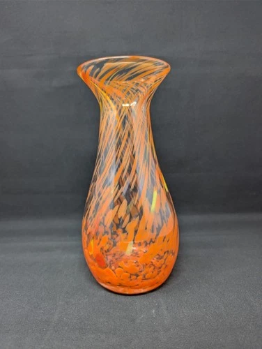 AUTUMN FIRE! 10" Blenko Frit Glass Vase in Orange Yellow Red LIMITED 2011