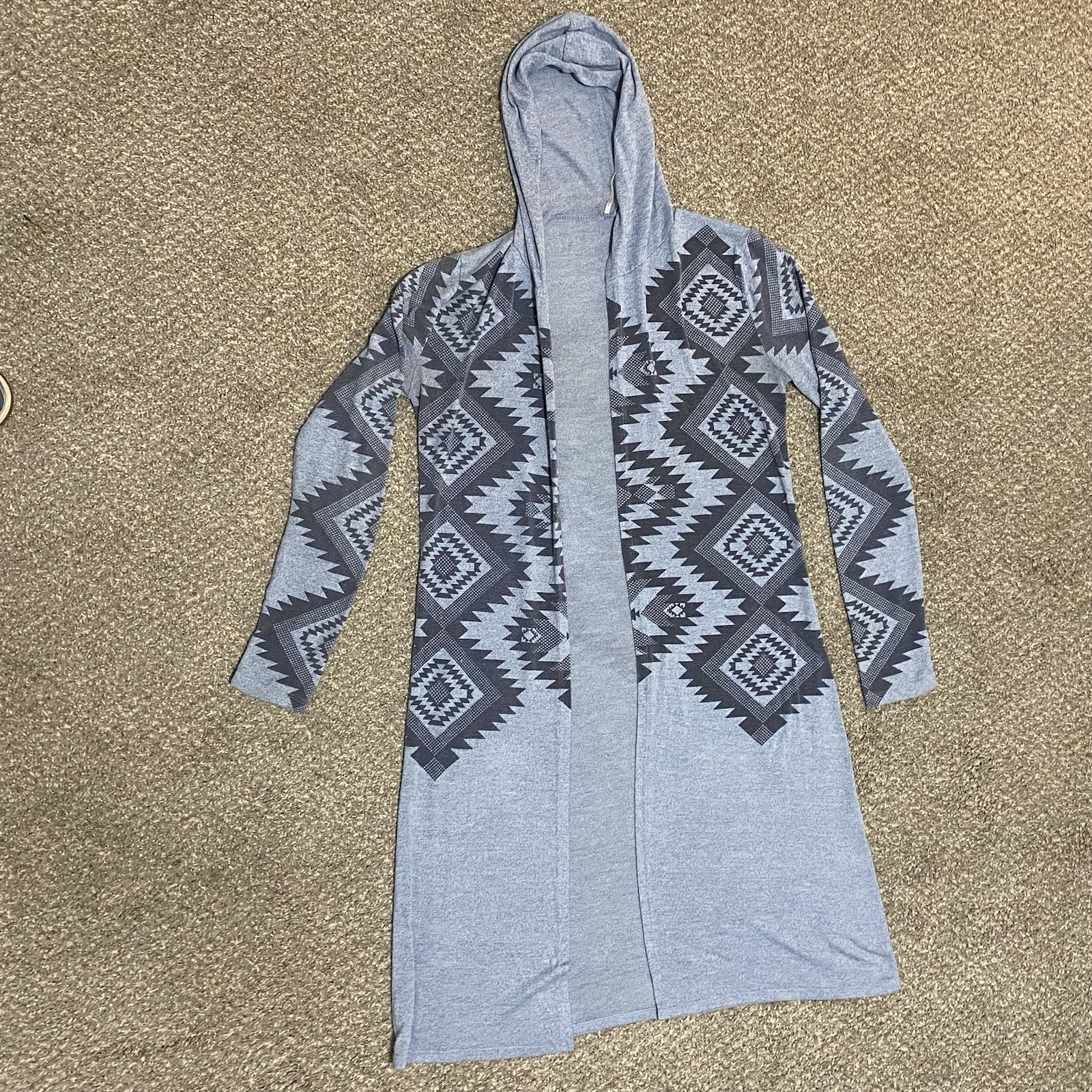 Southwestern Duster Lightweight Hooded 42&rdquo; Length Blue Womens Medium Tribal EUC