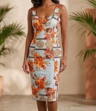 Vintage-Inspired Floral Midi Dress with Sweetheart Neckline Size 10