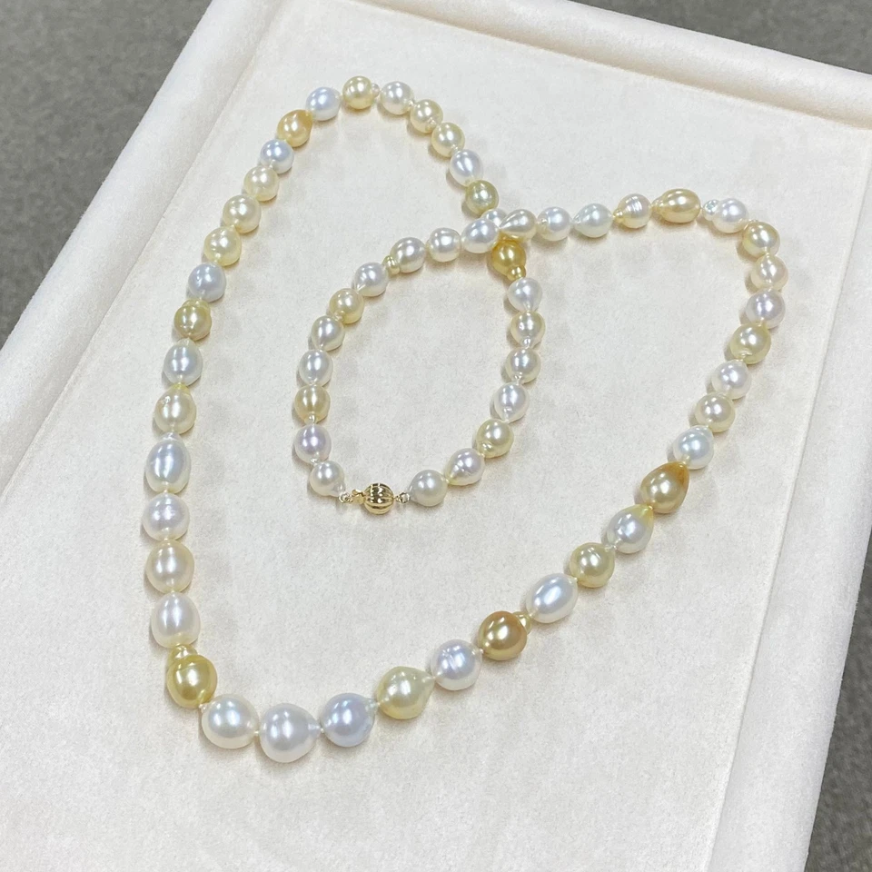 Alto brillo ~ 9-12,9 mm barroco multicolor perlas del mar del sur collar larg... - Imagen 3 de 4