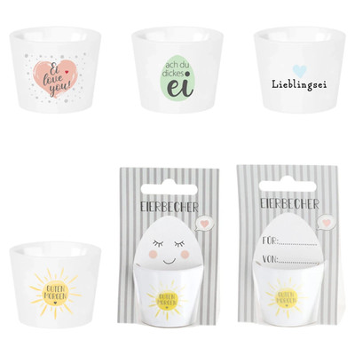 Eierbecher auf Geschenkkarte, 4 Motive, Geschenk, Porzellan, 5cm