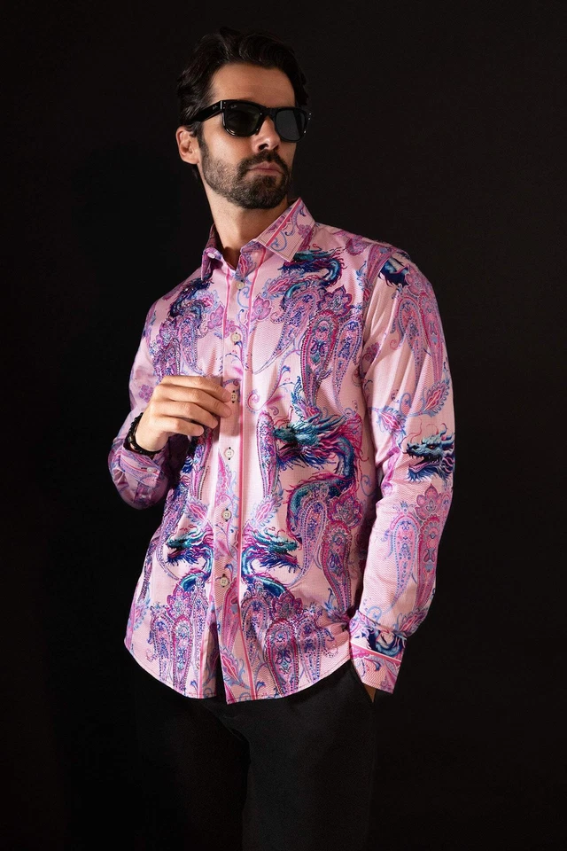 Camisas Barabas Para Hombre Estrás Paisley Dragon Manga Larga 4SPR02 Foto 2 de 4