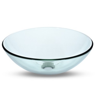 Aquaterior Bathroom Tempered Glass Vessel Sink 16'' Round Basin Bowl Transparent