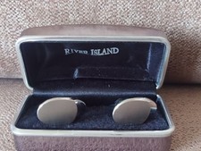River Island Cufflinks Made In Germany Boxed Oval Sliver Tone
