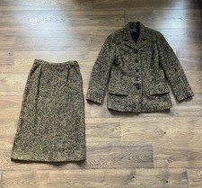 Vintage 1940s 1950s Yellow  Black Wool Boucle Skirt Suit, Jacket  Skirt Set