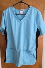 Women's Scrub Star Light Blue Short Sleeve Scrub, Stretchy Black Sides, Size XL