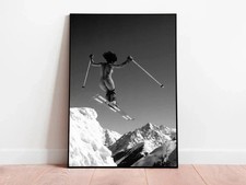Black And White Extreme Ski Jump Mountain Art Poster