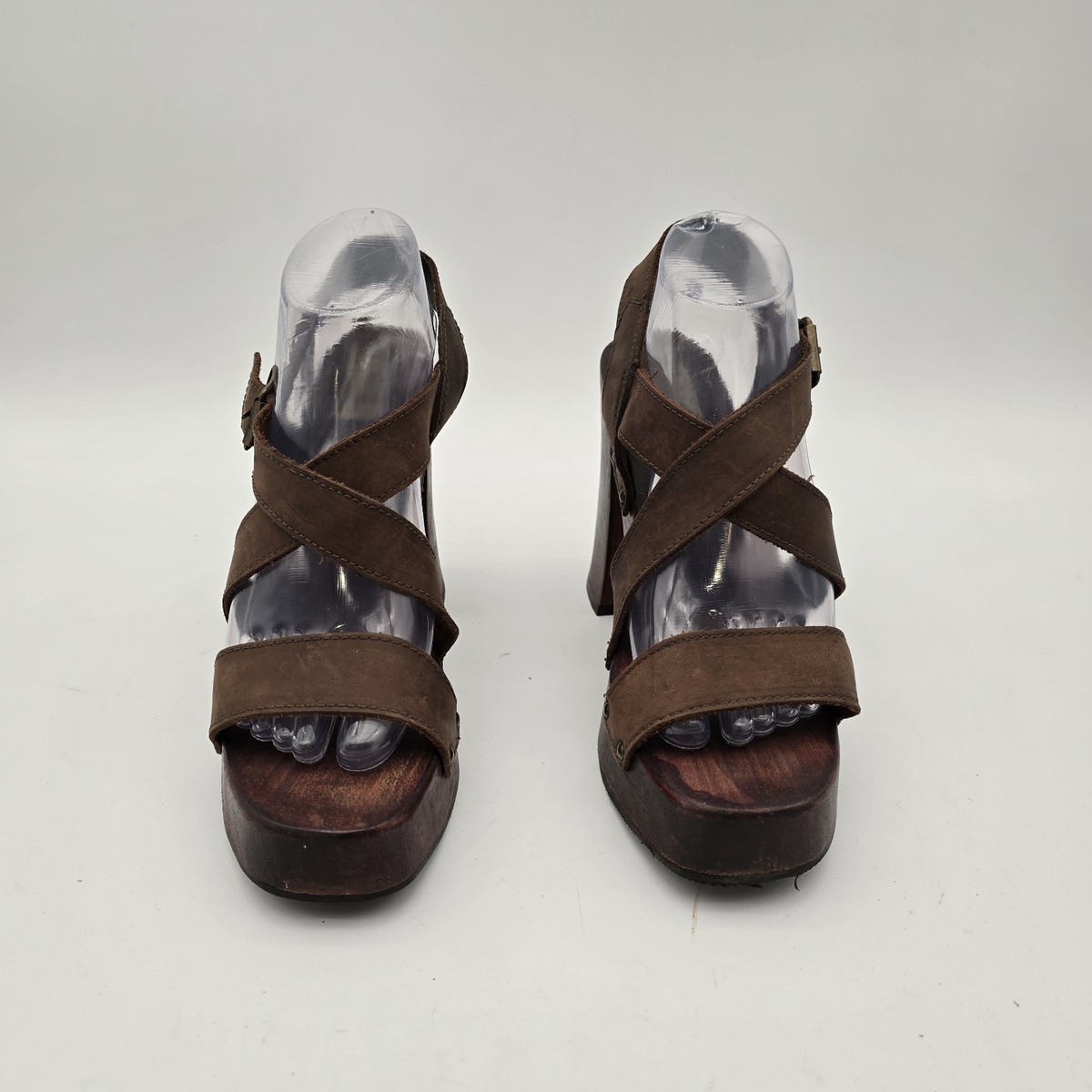 Vintage Y2K Heels Womens 10 Brown Leather Heels Chunky Platform
