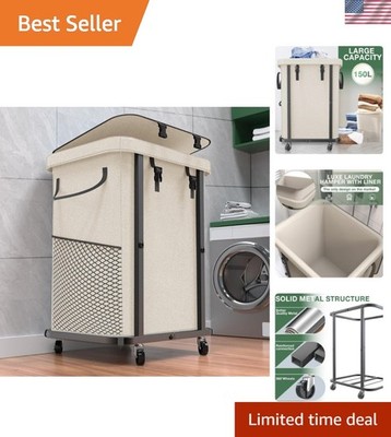 40 Gal150L High Grade Large Laundry Basket with Wheels, Rolling Laundry Hampe...