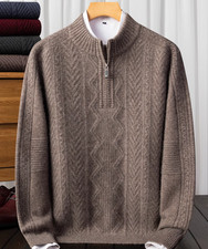 Men's Half Zip Collar 100 Cashmere Thick Pullover Top Cashmere Sweater Oversize