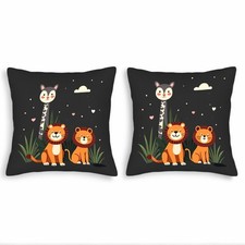 Whimsical Animal Throw Pillow Covers - Set of 2 18x18in Giraffe Lion Design