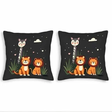 Whimsical Animal Throw Pillow Covers - Set of 2 18x18in Giraffe & Lion Design