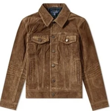 Polo Ralph Lauren Mens Icon Suede Trucker Jacket in Brown Size Medium