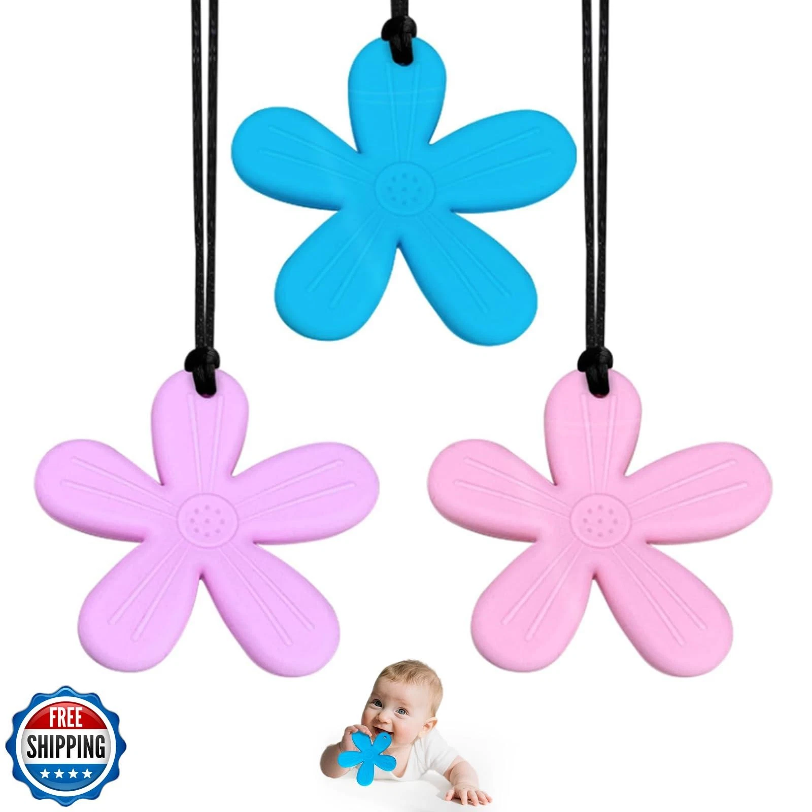 3 Pack Baby Teething Toys for Infants 0-12 Months, BPA Free Silicone Teether