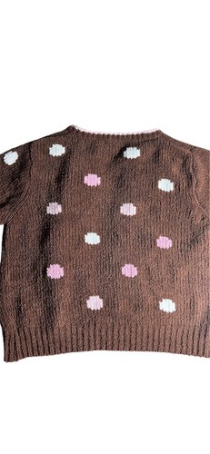 Girls Artsy Cardigan SZ 6 Sweater Knit Brown Pink Polka Dots Buttons - Picture 2 of 9