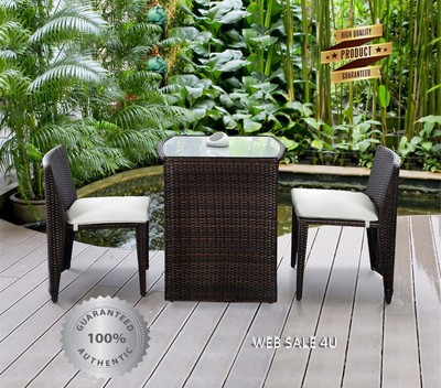 Outdoor Wicker Patio Furniture Set 3 Bistro Table Chairs Cushioned Small Space 895259120650 Ebay