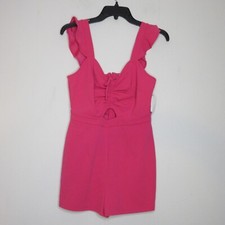 Bar lll women's Cutout Flutter Sleeve Runched Tie Front Pink Short Romper 4 B26