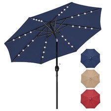 1/2 Pack 9' Solar Umbrella 32 LED Lighted for Garden Pool Tan/Red/Dark Blue