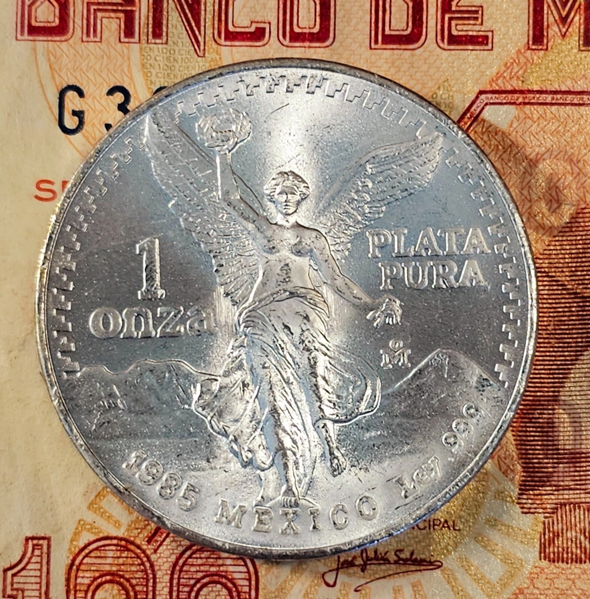 1985 México 1 oz Libertad .999 Silver Banco de México BU Coin in