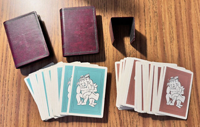 Two Decks ''Cheer Up'' Vintage Playing Cards With Metal Leather Covered Holders