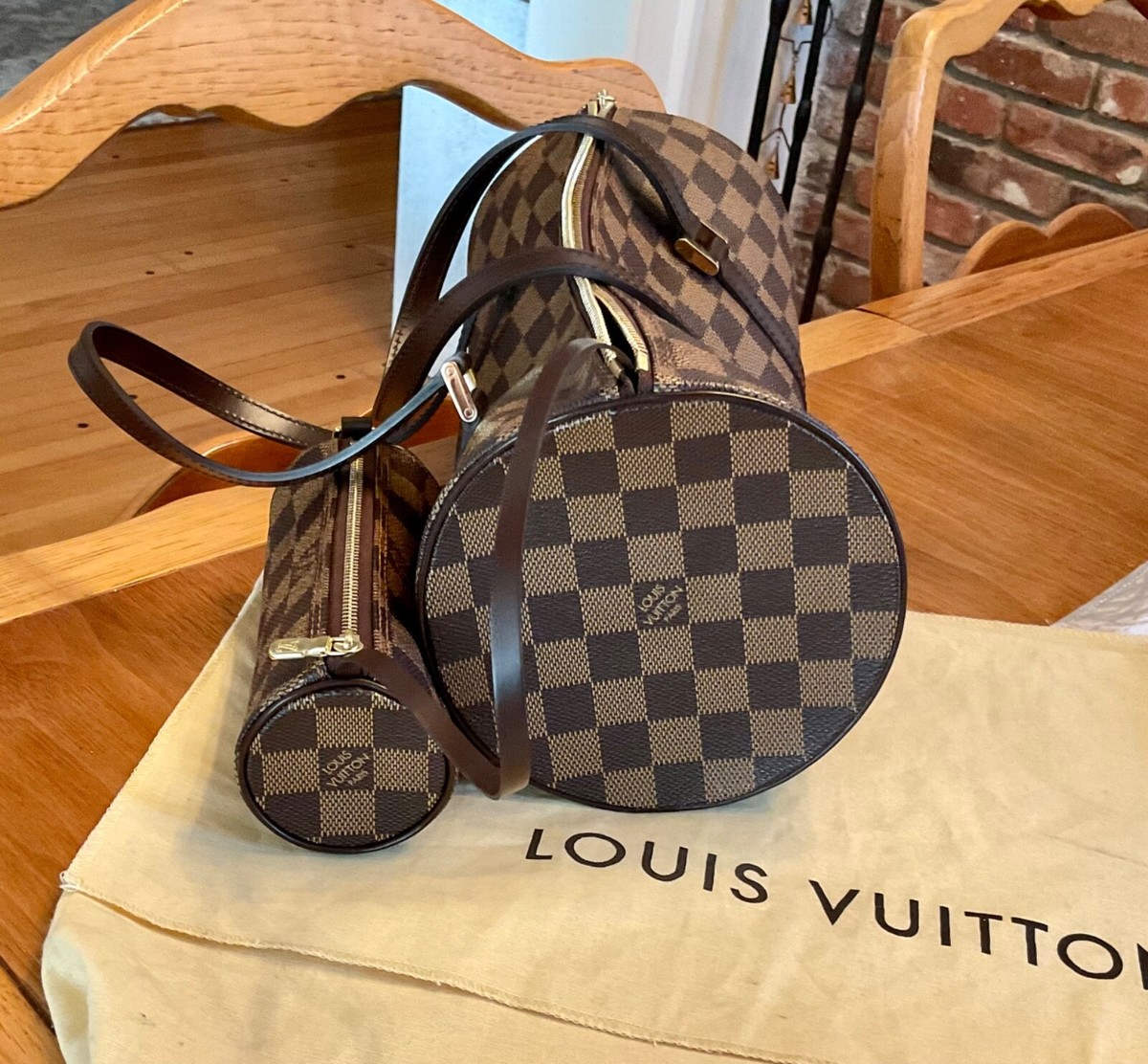LOUIS VUITTON PAPILLON DAMIER EBENE Leather Trim Hand Bag LOUIS VUITTON PAPILLON DAMIER EBENE Leather Trim Hand Bag