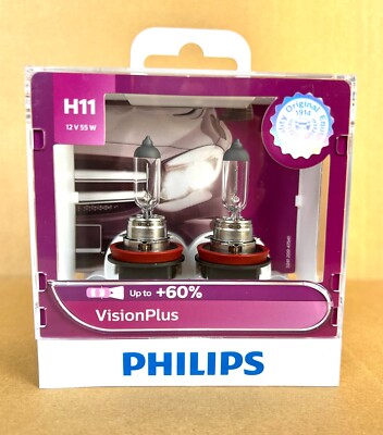 2x New OEM Philips H11 55W 12362VPS2 VisionPlus Light Lamp Bulb FREE Shipping!