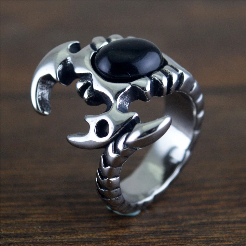 Черный камень скорпион король кольцо из нержавеющей стали мужской винтажный скорпион панк кольцо - Изображение 2 из 3