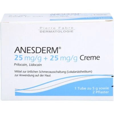 PIERRE FABRE DERMO KOSMETIK GMBH ANESDERM 25 mg/g + 25 mg/g Creme + 2 Pflaster 5 g PZN 09071496