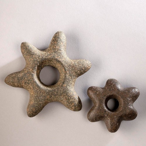 Circa 900 AD Pair of Chimu Six-Pointed Stone Mace Heads, Peru
