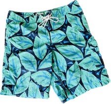 J Crew Lined Board Shorts Men's Sz 30 Swim Trunks Blue Green Leaf Allover Print