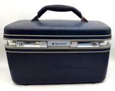 Samsonite Profile II Navy Blue Hard Cosmetic Train Case with Tray Mirror NO KEY