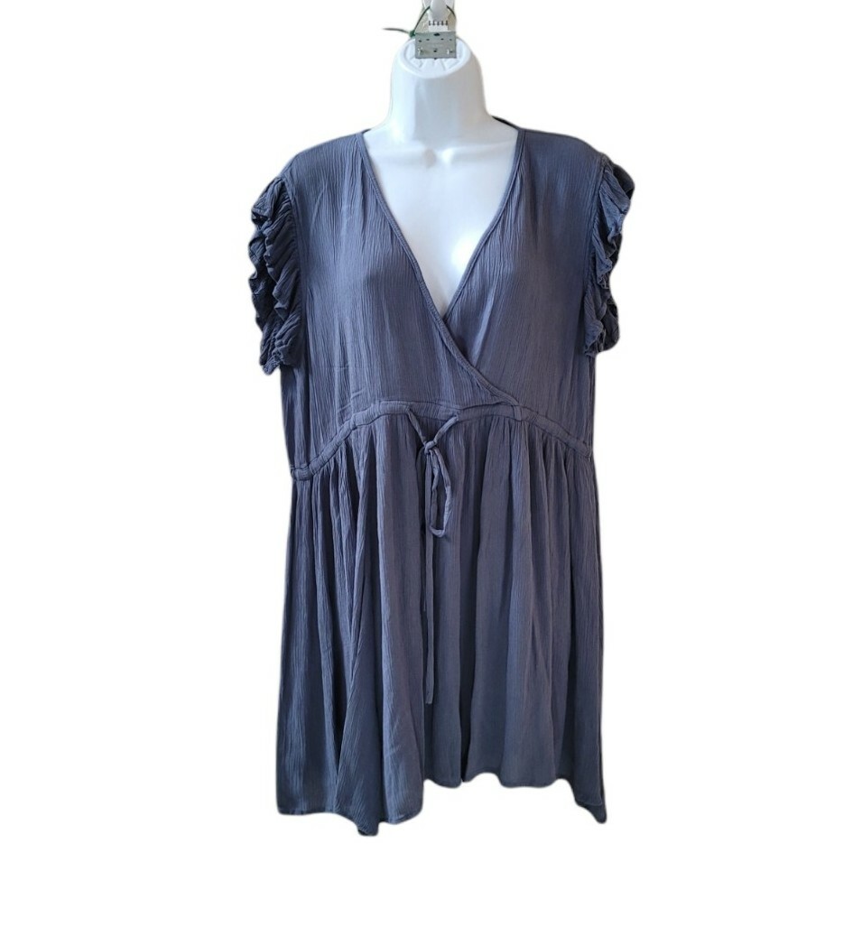 white christmas dresses Denim Ruffle Dress - Medium Wash, Large | Hazel and Olive main image 1