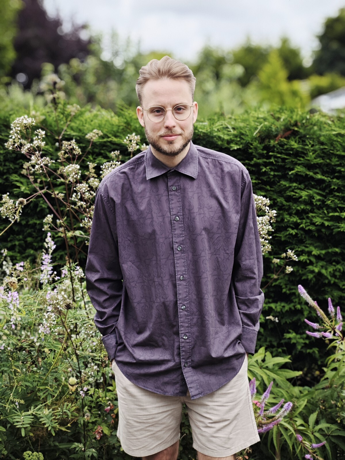 Camicia uomo grigia Yves Saint Laurent YSL L con stampa monogramma Y2K