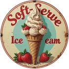 Soft-Serve Ice Cream Vintage Round Tin Metal Signs Home Décor 8x8