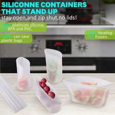 Reusable Silicone Bags, 8-Pack Food Storage, Thick Freezer Bags Dishwasher Safe
