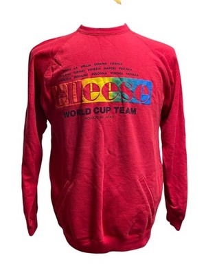 Ellesse WORLD CUP TEAM Red Crewneck Sweatshirt w/ Pockets Puffy Rainbow Graphic