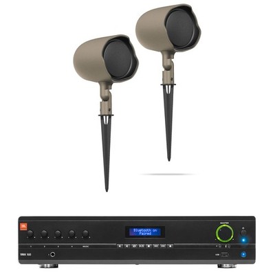 (2) JBL GSF3-TN 3'' Landscape Ground Stake/Wall 70v Commercial Speakers+Amp