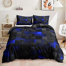 Geometric Blue Black Duvet Cover Queen Size,Light Honeycomb 3PCS Bedding Set ...