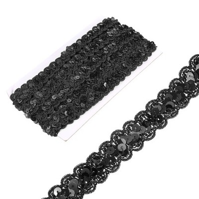 0.9 Zoll x 7 Yards Pailletten Besetztes Spitzenband Geflochtenes Band Schwarz