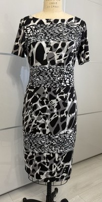 Escada women sheath dress, size 40, abstract jersey stretch, boat neck