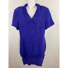 Shomi  Vintage Royal Blue 100% Silk Embroidered Mock One Piece Dress Size 16