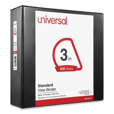 Universal 20747 11" x 8.5" 3" Cap. 3-Slant D-Ring View Binder - Black New