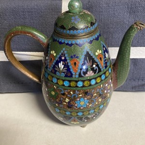 Antique Meiji Japanese Cloisonne Enamel Teapot 6”