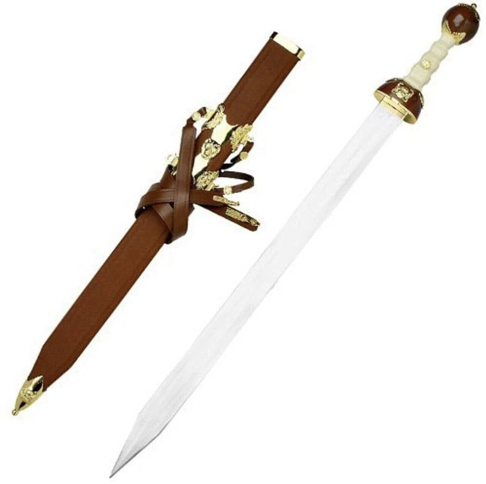Espada Gladiador Romano Máximo Oro Medieval Gladius | Vaina Envuelta en Cuero Foto 2 de 4