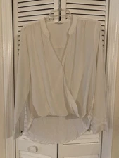 Splendid Collection White Hi Lo Top Blouse Silk Long Sleeve Sz M Minimalist